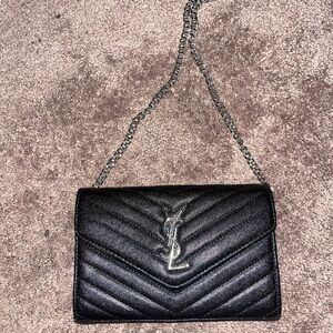 Yves Saint Laurent Black Chevron Crossbody Bag